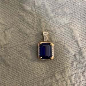 Simulated sapphire and diamond pendant
